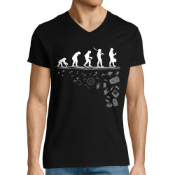 T-shirt homme col V noir Evolution Pollution (Gondrax,Evolution,Ecologie)