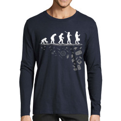 T-shirt homme manches longues bleu marine Evolution Pollution (Gondrax,Evolution,Ecologie)