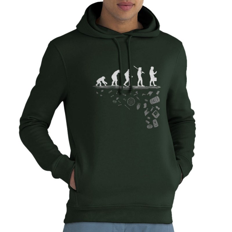 Sweat homme à capuche coton bio vert foncé Evolution Pollution (Gondrax,Evolution,Ecologie)