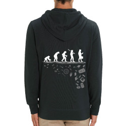 Sweat homme zippé à capuche coton bio noir Evolution Pollution (Gondrax,Evolution,Ecologie)