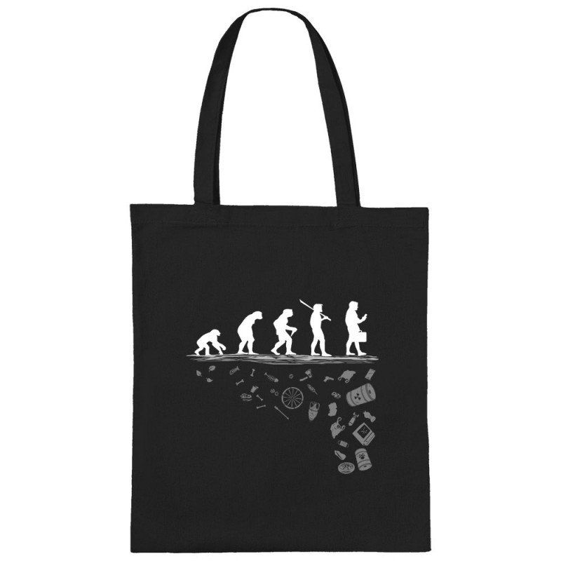 Sac shopping en toile noir Evolution Pollution (Gondrax,Evolution,Ecologie)