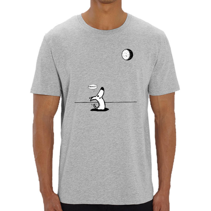 T-shirt homme coton bio gris chiné Dog Moon Baballe (Gondrax,Humour,Animaux)