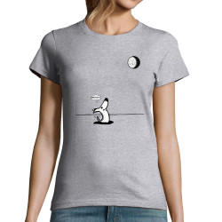 T-shirt femme gris chiné Dog Moon Baballe (Gondrax,Humour,Animaux)