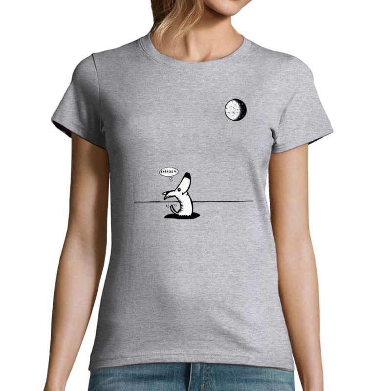 T-shirt femme gris chiné Dog Moon Baballe (Gondrax,Humour,Animaux)