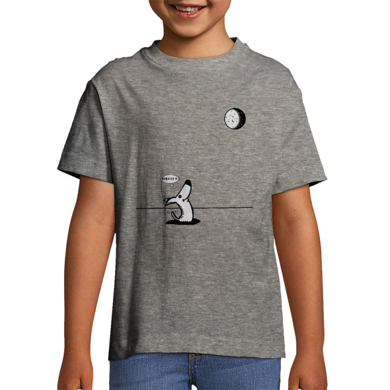 T-shirt enfant gris chiné Dog Moon Baballe (Gondrax,Humour,Animaux)