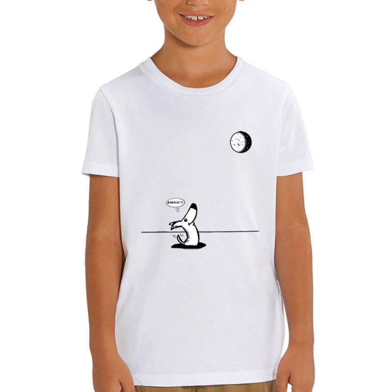 T-shirt enfant coton bio blanc Dog Moon Baballe (Gondrax,Humour,Animaux)