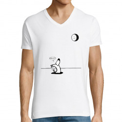 T-shirt homme col V blanc Dog Moon Baballe (Gondrax,Humour,Animaux)