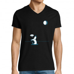 T-shirt homme col V noir Dog Moon Baballe (Gondrax,Humour,Animaux)