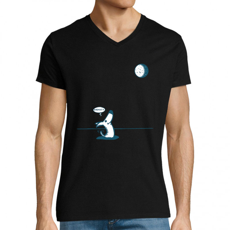 T-shirt homme col V noir Dog Moon Baballe (Gondrax,Humour,Animaux)