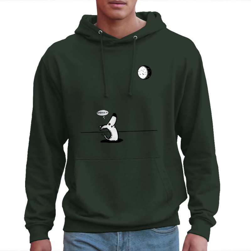 Sweat homme à capuche vert foncé Dog Moon Baballe (Gondrax,Humour,Animaux)