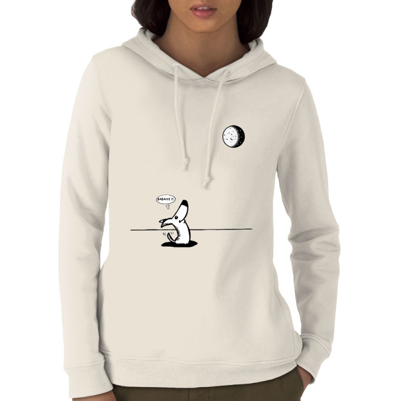 Sweat femme à capuche coton bio naturel Dog Moon Baballe (Gondrax,Humour,Animaux)