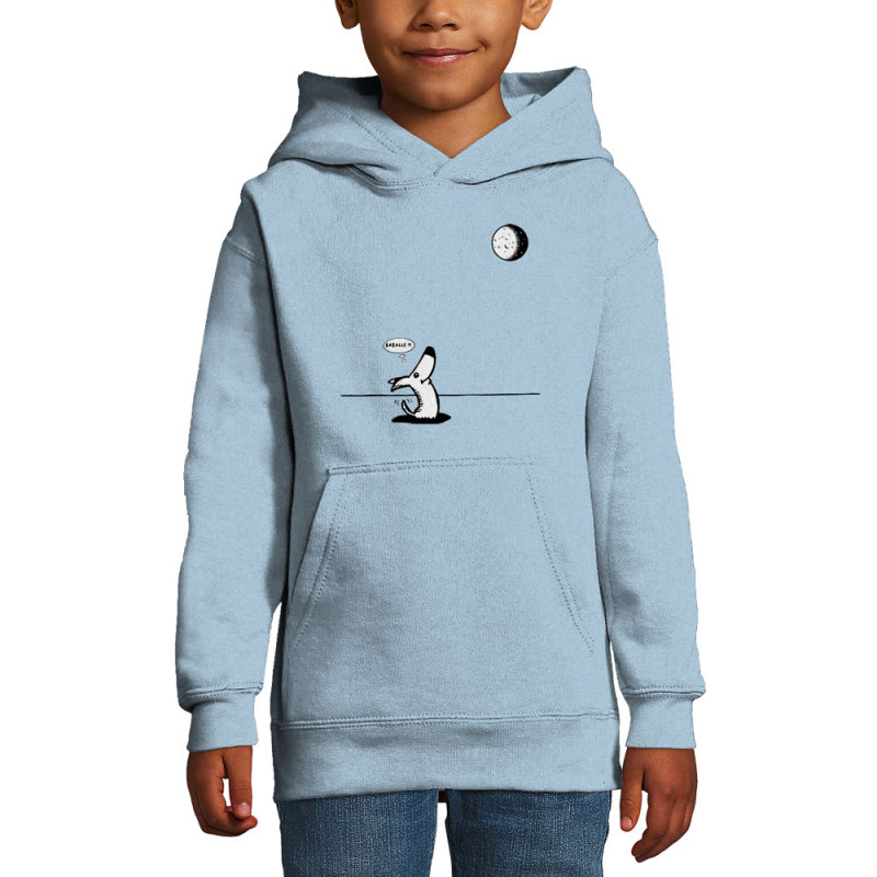 Sweat enfant à capuche bleu ciel Dog Moon Baballe (Gondrax,Humour,Animaux)