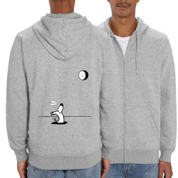 Sweat homme zippé à capuche coton bio gris chiné Dog Moon Baballe (Gondrax,Humour,Animaux)