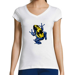 T-shirt femme col V blanc DendroBat (Mr Mouton,Animaux)