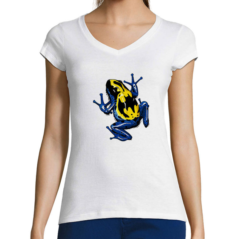 T-shirt femme col V blanc DendroBat (Mr Mouton,Animaux)