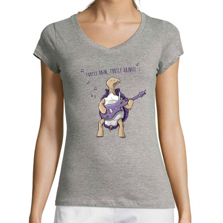 T-shirt femme col V "Turtle...