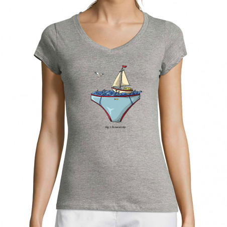 T-shirt femme col V "Ta mer...