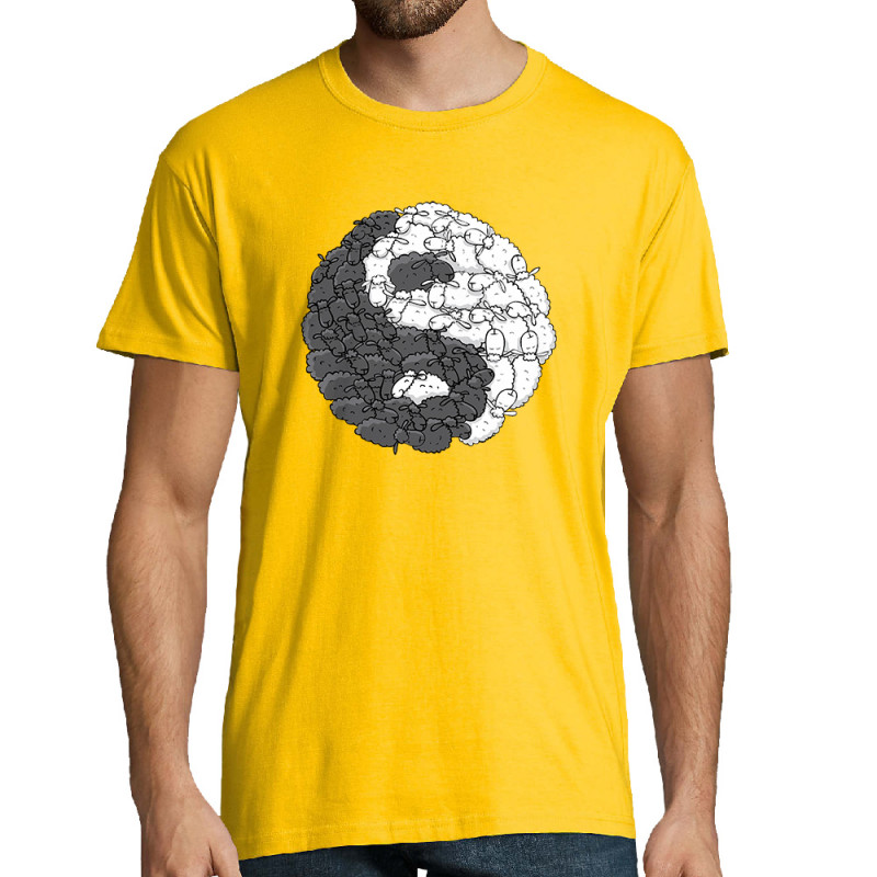 Tee-shirt homme jaune Yin Yang Moutons (Mr Mouton,Humour)