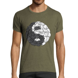 T-shirt homme fit kaki chiné Yin Yang Moutons (Mr Mouton,Humour)