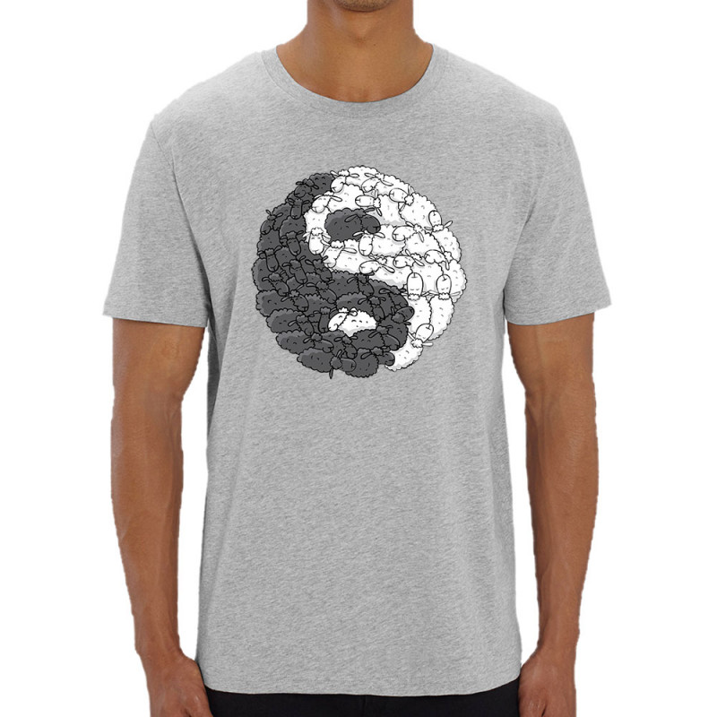 T-shirt homme coton bio gris chiné Yin Yang Moutons (Mr Mouton,Humour)