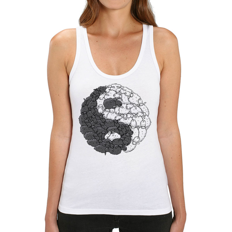 Débardeur femme coton bio blanc Yin Yang Moutons (Mr Mouton,Humour)
