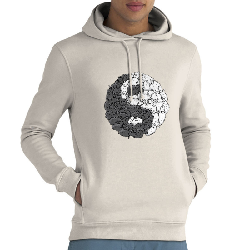 Sweat homme à capuche coton bio naturel Yin Yang Moutons (Mr Mouton,Humour)