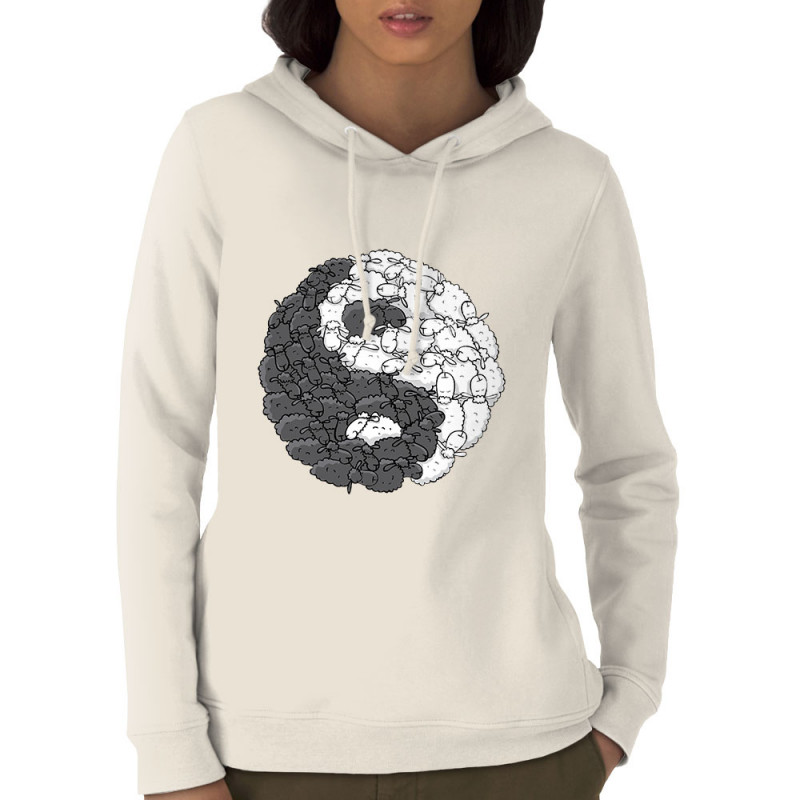 Sweat femme à capuche coton bio naturel Yin Yang Moutons (Mr Mouton,Humour)