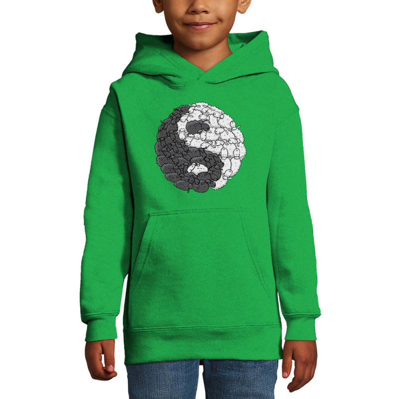 Sweat enfant à capuche vert prairie Yin Yang Moutons (Mr Mouton,Humour)