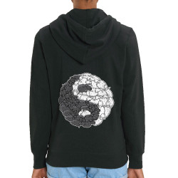 Sweat femme zippé à capuche coton bio noir Yin Yang Moutons (Mr Mouton,Humour)