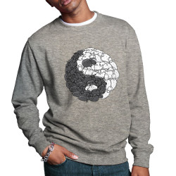 Sweat homme col rond gris chiné Yin Yang Moutons (Mr Mouton,Humour)