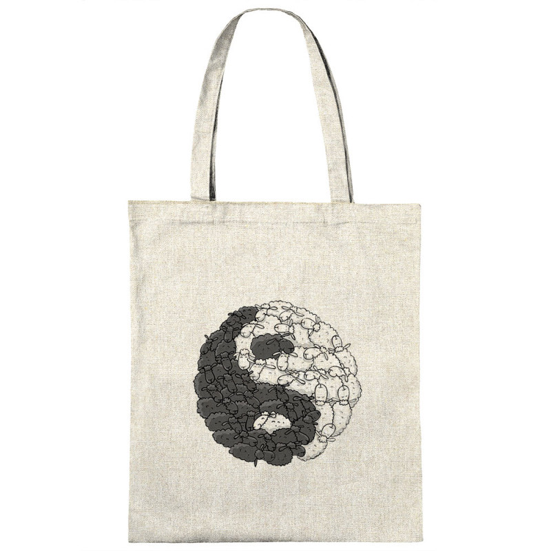 Sac shopping en toile naturel Yin Yang Moutons (Mr Mouton,Humour)