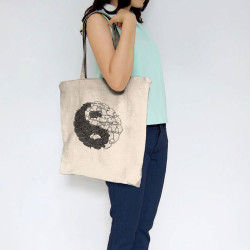 Sac shopping en toile naturel Yin Yang Moutons (Mr Mouton,Humour)