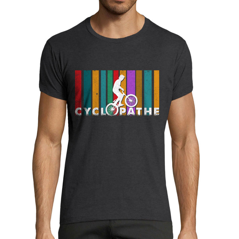 T-shirt homme fit gris anthracite chiné Cyclopathe (Gondrax,Vélo)