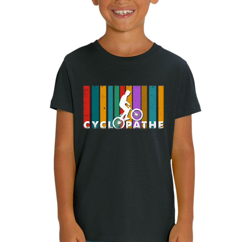 T-shirt enfant coton bio noir Cyclopathe (Gondrax,Vélo)