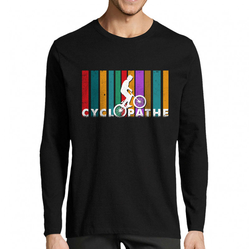 T-shirt homme manches longues noir Cyclopathe (Gondrax,Vélo)