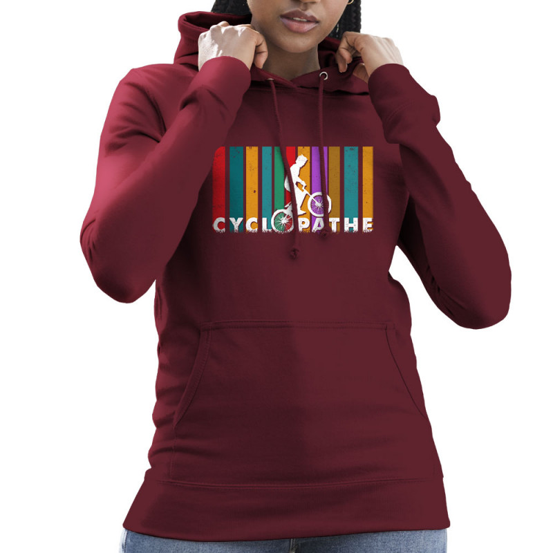 Sweat femme à capuche bordeaux Cyclopathe (Gondrax,Vélo)