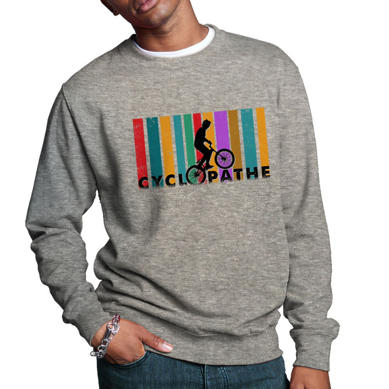 Sweat homme col rond gris chiné Cyclopathe (Gondrax,Vélo)