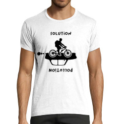 T-shirt homme fit blanc Pollution Solution (Gondrax,Ecologie,Vélo,Slogans engagés)