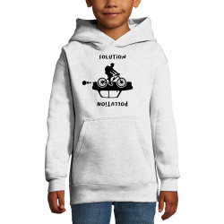 Sweat enfant à capuche blanc Pollution Solution (Gondrax,Ecologie,Vélo,Slogans engagés)