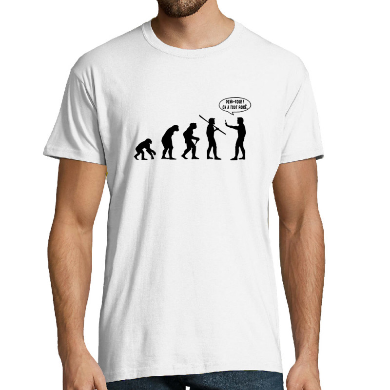 Tee-shirt homme blanc Evolution foirée (Gondrax,Slogans engagés,Evolution)