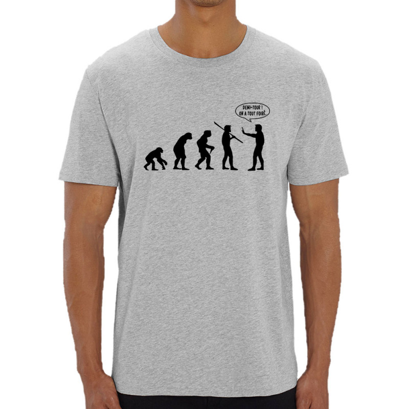 T-shirt homme coton bio gris chiné Evolution foirée (Gondrax,Slogans engagés,Evolution)