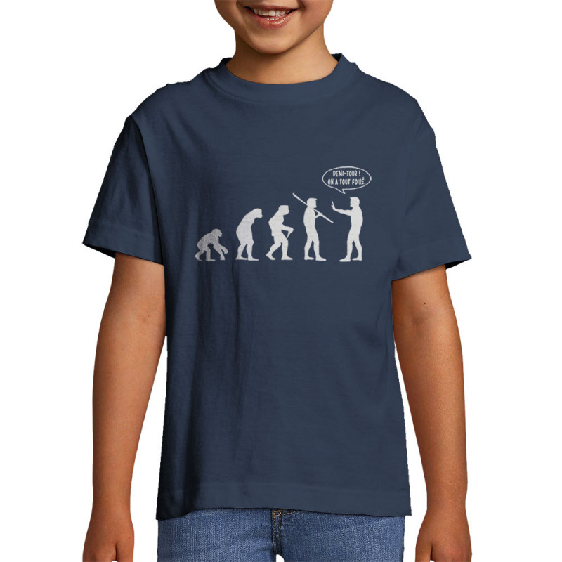 T-shirt enfant bleu denim Evolution foirée (Gondrax,Slogans engagés,Evolution)