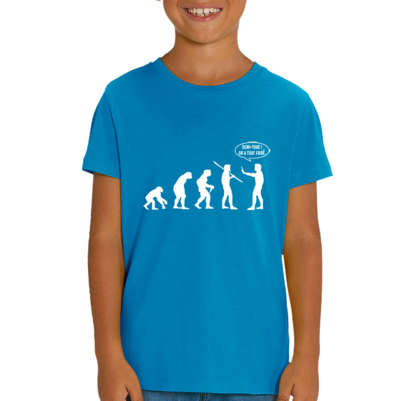 T-shirt enfant coton bio bleu azur Evolution foirée (Gondrax,Slogans engagés,Evolution)