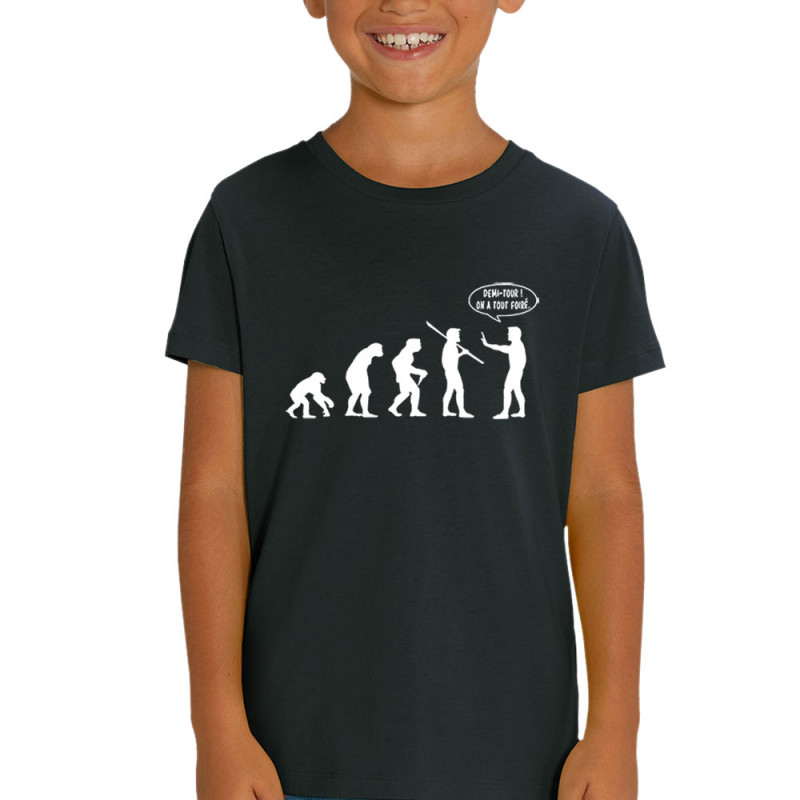 T-shirt enfant coton bio noir Evolution foirée (Gondrax,Slogans engagés,Evolution)