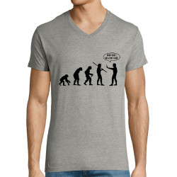 T-shirt homme col V gris chiné Evolution foirée (Gondrax,Slogans engagés,Evolution)