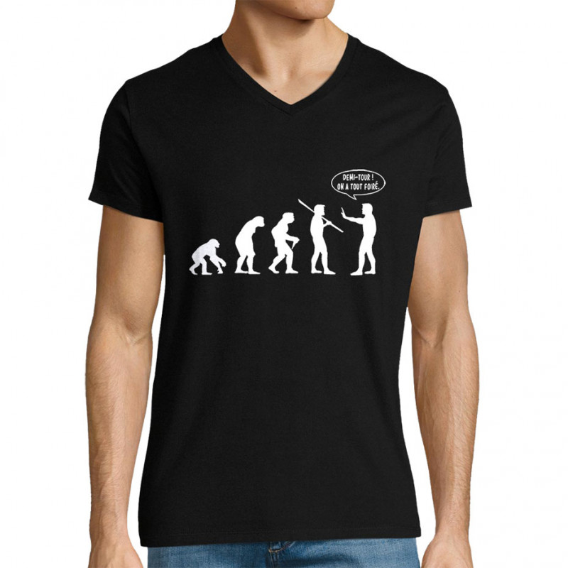 T-shirt homme col V noir Evolution foirée (Gondrax,Slogans engagés,Evolution)