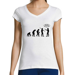 T-shirt femme col V blanc Evolution foirée (Gondrax,Slogans engagés,Evolution)