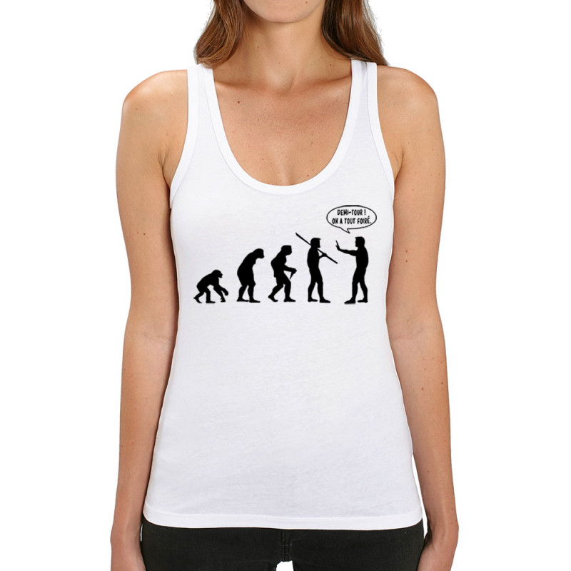 Débardeur femme coton bio blanc Evolution foirée (Gondrax,Slogans engagés,Evolution)
