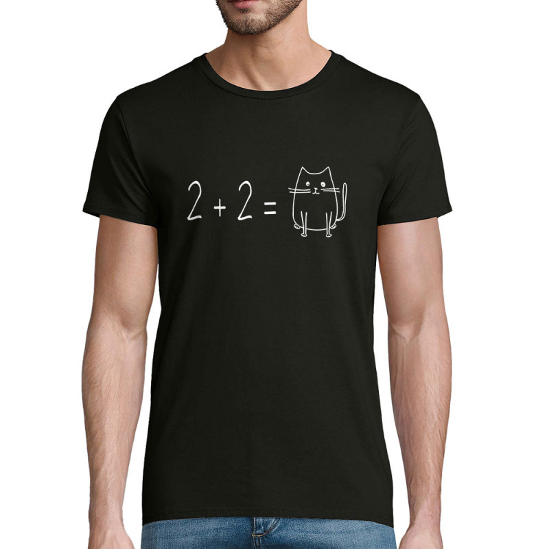 T-shirt homme coton bio noir 2 plus 2 égale Cat (Gondrax,Chats,Animaux,Humour,Devoirs de vacances)