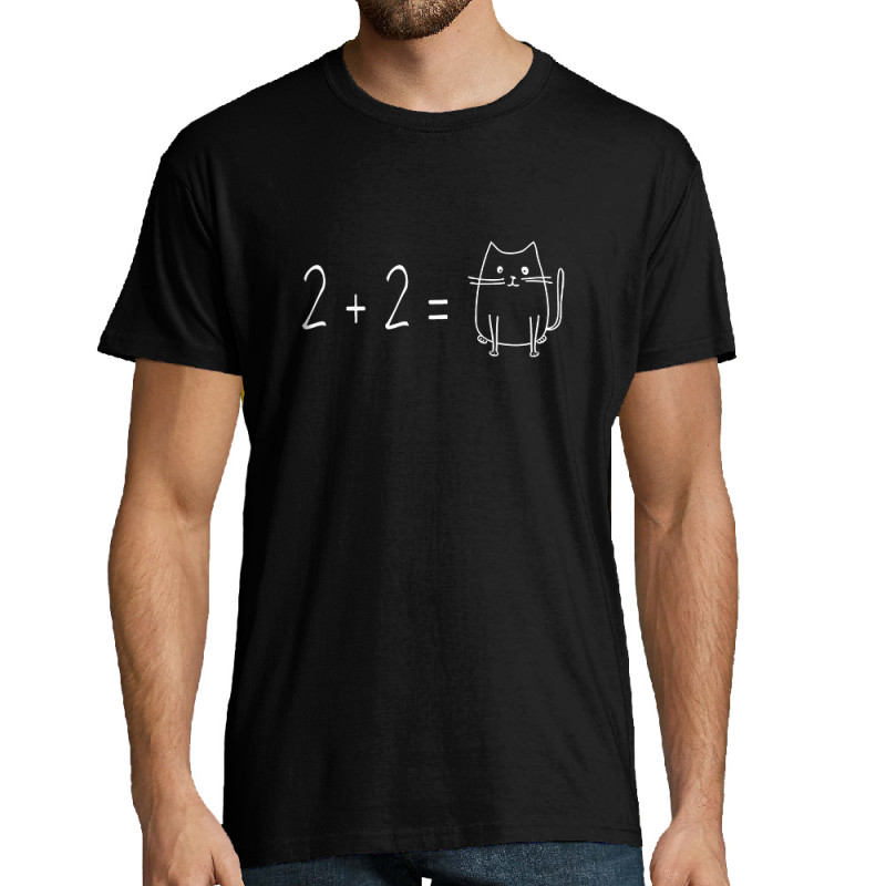 Tee-shirt homme noir 2 plus 2 égale Cat (Gondrax,Chats,Animaux,Humour,Devoirs de vacances)